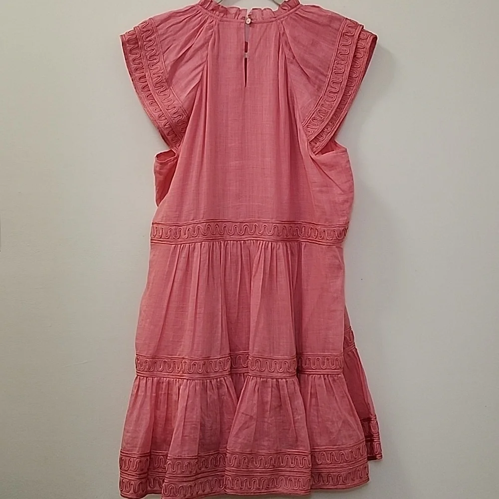 Veronica Beard Preppy Keely Tiered Ramie Mini Dress Size 10 Barbiecore - Picture 6 of 16
